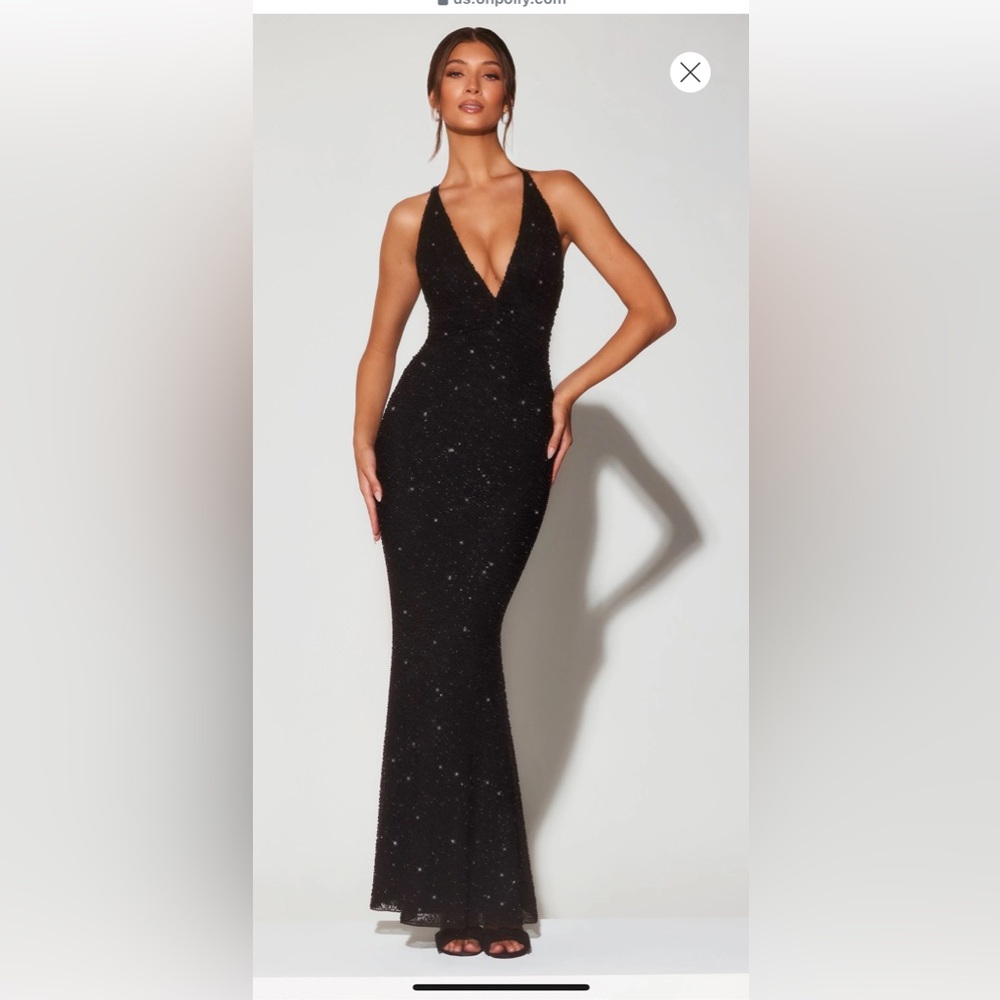 VERONA
Embellished Plunge Halter Neck Evening Gown in Black